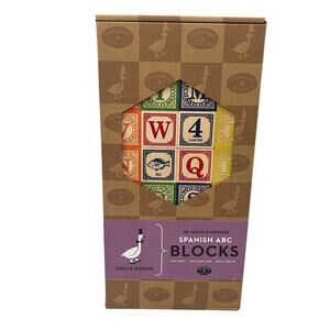 2012 Uncle Goose Set of 32 Wood Embossed Spanish  ABC Blocks - Handmade USA NEW